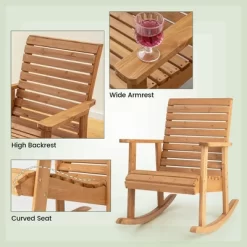 Costway Patio Wooden Rocking Chair High Back Fir Wood Armchair Natural Garden Yard -Outdoor Comfort Deals Store GUEST 5fc425c0 69a9 4974 837a 7525292775b2