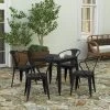 Merrick Lane Five Piece Indoor-Outdoor Dining Table And Chairs Set With 31.5" Square Table And 4 Metal Chairs In Black
