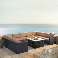 Biscayne 6pc Outdoor Wicker Sectional Set With Fire Table - Mocha - Crosley