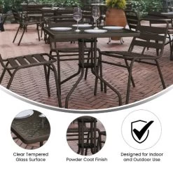 Flash Furniture Lila 31.5'' Square Glass Metal Table With 4 Metal Aluminum Slat Stack Chairs -Outdoor Comfort Deals Store GUEST 6064c3de 5ca6 4600 9028 ec3bc4f40997