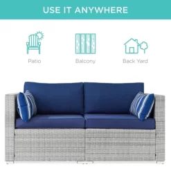 Best Choice Products 2-Person Outdoor Patio Loveseat Wicker Sofa Couch Furniture Set W/ 2 Accent Pillows - Gray/Navy -Outdoor Comfort Deals Store GUEST 616ffe53 53ad 4f05 ae11 27b225712782