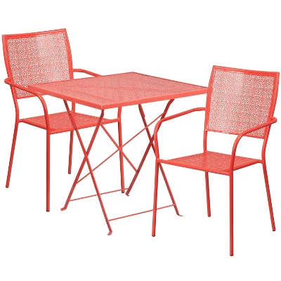 Emma And Oliver Commercial 28" Square Metal Folding Patio Table Set W/ 2 Square Back Chairs 5 Emma And Oliver Commercial 28" Square Metal Folding Patio Table Set W/ 2 Square Back Chairs - Image 5