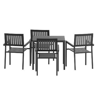 Emma And Oliver 5 Piece Modern Weather And Rust Resistant Black Steel And Polyresin Patio Set With Table And 4 Chairs For Indoor/Outdoor Use 8 Emma And Oliver 5 Piece Modern Weather And Rust Resistant Black Steel And Polyresin Patio Set With Table And 4 Chairs For Indoor/Outdoor Use - Image 8