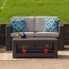 Flash Furniture Chocolate Brown Faux Rattan Loveseat With All-Weather Beige Cushions