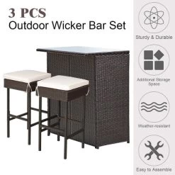 Costway 3PCS Patio Rattan Wicker Bar Table Stools Dining Set Cushioned Chairs Garden -Outdoor Comfort Deals Store GUEST 62cb28a8 0b11 4e83 b843 47e1bcbc696a