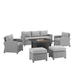 Bradenton 6pc Outdoor Wicker Sofa And Arm Chair Seating Set With Dante Fire Table And 2 Ottomans - Gray/Gray - Crosley -Outdoor Comfort Deals Store GUEST 62e14a2e 25be 4b80 b15a a0736939627b