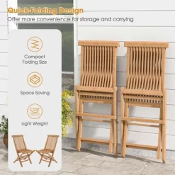 Costway 2 PCS Patio Folding Chair Teak High Back Dining Slatted Seat Portable Outdoor -Outdoor Comfort Deals Store GUEST 644f67a4 ba8e 4bfc ac1d 9486b494992a