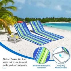 Costway 3-Piece Beach Lounge Chair Mat Set 2 Adjustable Lounge Chairs With Table BlueStripe -Outdoor Comfort Deals Store GUEST 6450bc88 fc8c 4e47 a4f5 401d277fadfe