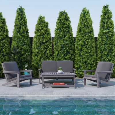 Flash Furniture Charlestown All-Weather Poly Resin Wood Adirondack Style Deep Seat Patio Loveseat With Cushions 2 Flash Furniture Charlestown All-Weather Poly Resin Wood Adirondack Style Deep Seat Patio Loveseat With Cushions - Image 2