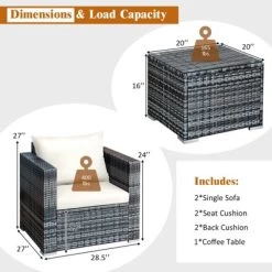 Tangkula 3-Piece Patio Wicker Conversation Set Bistro Rattan Sofa Chair With Washable Cushion -Outdoor Comfort Deals Store GUEST 66ee30cd 624d 4532 b5fd 863bb6bd3328