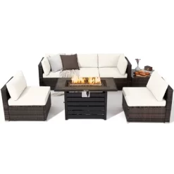 Tangkula 7PCS Patio Rattan Furniture Set 42" Fire Pit Table W/ Cover Cushioned -Outdoor Comfort Deals Store GUEST 679eed14 de7f 4c18 9bd8 338c45e9c1a3