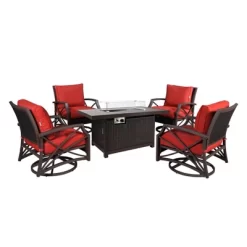 Kinger Home Novi 5-Piece Rattan Wicker Propane Fire Pit Set With An Aluminum Frame -Outdoor Comfort Deals Store GUEST 67a80c2d 4199 44ff 932f 7e4dd292f182