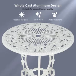 Costway 3PCS Cast Aluminum Patio Bistro Furniture Set Rose Design Outdoor White -Outdoor Comfort Deals Store GUEST 684ee655 be38 41a2 bc42 06ff12d3b549