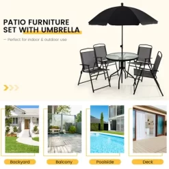 Costway 6 PCS Patio Dining Set Folding Chairs Glass Table Tilt Umbrella Garden -Outdoor Comfort Deals Store GUEST 68565b6d 44ca 4735 a71e 4d4a625047b5