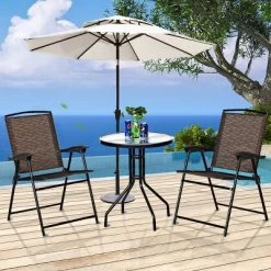 Costway 3PC Bistro Patio Garden Furniture Set 2 Folding Chairs Glass Table Top Steel -Outdoor Comfort Deals Store GUEST 68947223 506d 4e16 b8bf c144b0384a48