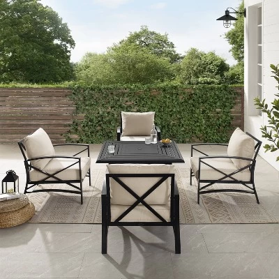 Kaplan 5pc Outdoor Conversation Set With Dante Fire Table & 4 Arm Chairs - Oatmeal - Crosley 6 Kaplan 5pc Outdoor Conversation Set With Dante Fire Table & 4 Arm Chairs - Oatmeal - Crosley - Image 6