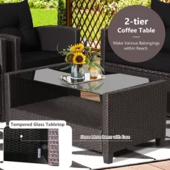 Costway 8 PCS Patio Rattan Furniture Set Glass Table Shelf Sofa Cushion -Outdoor Comfort Deals Store GUEST 68ec6830 66d9 4c93 bf2e e64f2615cca4