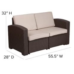 Merrick Lane Outdoor Furniture Resin Loveseat Chocolate Brown Faux Rattan Wicker Pattern 2-Seat Loveseat With All-Weather Beige Cushions -Outdoor Comfort Deals Store GUEST 6a3e5948 c572 463b 9111 c191a2ce4f6b