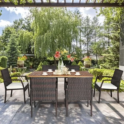 Costway 7PCS Patio Rattan Dining Set Table Top W/Umbrella Hole 5 Costway 7PCS Patio Rattan Dining Set Table Top W/Umbrella Hole - Image 5