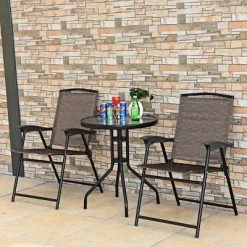 Costway 3PC Bistro Patio Garden Furniture Set 2 Folding Chairs Glass Table Top Steel -Outdoor Comfort Deals Store GUEST 6aebe028 d757 4569 aac1 6d7c6a29ab2d