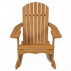 LuxenHome Natural Brown Wood Outdoor Adirondack Rocking Chair -Outdoor Comfort Deals Store GUEST 6bebe915 4d88 4658 b048 9548f2093e7b