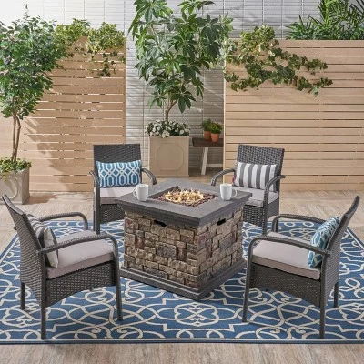 Christopher Knight Home 5pc Cordoba Wrought Iron Outdoor Patio Fire Pit Furniture Set With Club Chairs 7 Christopher Knight Home 5pc Cordoba Wrought Iron Outdoor Patio Fire Pit Furniture Set With Club Chairs - Image 7