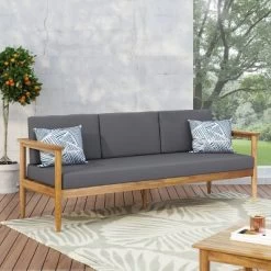 Magnolia Patio Acacia Wood 3 Seater Sofa - Teak/Dark Gray - Christopher Knight Home