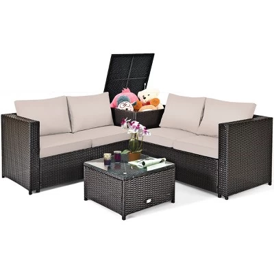 Tangkula 4 PCS Patio Rattan Furniture Set Wicker Conversation Set W/Storage Box 7 Tangkula 4 PCS Patio Rattan Furniture Set Wicker Conversation Set W/Storage Box - Image 7