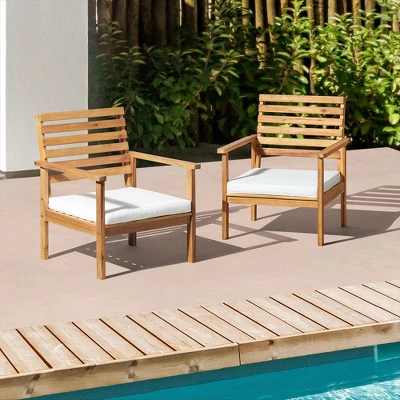 Orwell 2pk Acacia Wood Patio Chairs With Cushions - Natural - Alaterre Furniture 1 Orwell 2pk Acacia Wood Patio Chairs With Cushions - Natural - Alaterre Furniture
