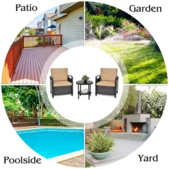 Costway 3PCS Patio Rattan Furniture Set Cushioned Sofa Storage Table W/ Shelf Garden -Outdoor Comfort Deals Store GUEST 6d60a339 13fc 4420 808c 15e31e37470c