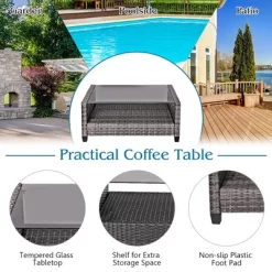 Costway 4PCS/8PCS Patio Rattan Furniture Set Coffee Table Cushioned Sofa Garden Lawn Gray -Outdoor Comfort Deals Store GUEST 70756e24 8cbe 4130 ac01 5ade267c39cf