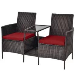 Tangkula Patio Loveseat 2 Person Cushioned Seats With Center Table Outdoor Rattan Furniture Set Turquoise/ Red -Outdoor Comfort Deals Store GUEST 70820560 b4e5 4f6f beb5 d9159157cd66