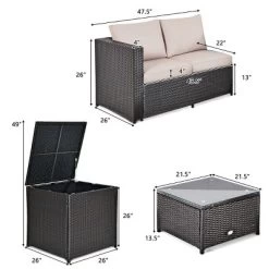 Tangkula 4 PCS Patio Rattan Furniture Set Wicker Conversation Set W/Storage Box