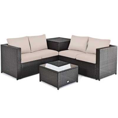 Tangkula 4 PCS Patio Rattan Furniture Set Wicker Conversation Set W/Storage Box 5 Tangkula 4 PCS Patio Rattan Furniture Set Wicker Conversation Set W/Storage Box - Image 5