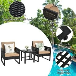 Costway 3PCS Patio Rattan Bistro Furniture Set Cushioned Sofa Chair Coffee Table Garden -Outdoor Comfort Deals Store GUEST 720276dc 3e8b 4fe1 b003 6278022e055a