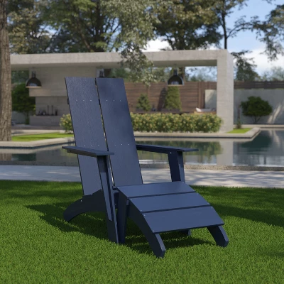 Flash Furniture Sawyer Modern All-Weather Poly Resin Wood Adirondack Chair With Foot Rest 1 Flash Furniture Sawyer Modern All-Weather Poly Resin Wood Adirondack Chair With Foot Rest