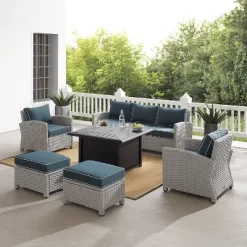 Bradenton 6pc Outdoor Wicker Sofa And Arm Chair Seating Set With Dante Fire Table And 2 Ottomans - Navy/Gray - Crosley 18 Bradenton 6pc Outdoor Wicker Sofa And Arm Chair Seating Set With Dante Fire Table And 2 Ottomans - Navy/Gray - Crosley -Outdoor Comfort Deals Store GUEST 72fad8e6 13a4 4cea 8f3a 32c7f82a738d