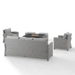 Bradenton 6pc Outdoor Wicker Sofa And Arm Chair Seating Set With Dante Fire Table And 2 Ottomans - Gray/Gray - Crosley -Outdoor Comfort Deals Store GUEST 733e0ea7 67b5 4d14 abcf ee3965f66987