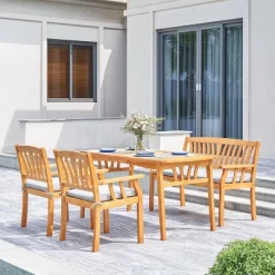 Kapalua 4pc Honey Nautical Wooden Patio Dining Set With Bench - Vifah