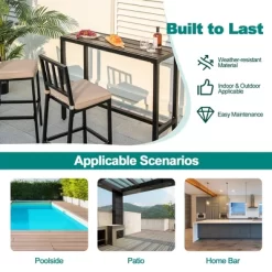 Costway 3PCS Outdoor Metal Bar Table & Chairs Set Patio Dining Table Set With Cushion -Outdoor Comfort Deals Store GUEST 7465c2b6 b5c5 4d14 b8de e26c61a86fcd