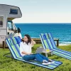 Costway 3-Piece Beach Lounge Chair Mat Set 2 Adjustable Lounge Chairs With Table BlueStripe