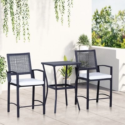 Outsunny 3PCS Patio Bar Set With Soft Cushion, Rattan Wicker Outdoor Furniture Set For Backyards, Lawn, Deck, Poolside 2 Outsunny 3PCS Patio Bar Set With Soft Cushion, Rattan Wicker Outdoor Furniture Set For Backyards, Lawn, Deck, Poolside - Image 2