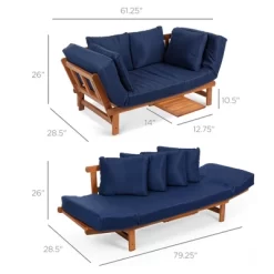 Best Choice Products Outdoor Convertible Acacia Wood Futon Sofa W/ Pullout Tray, 4 Pillows, All-Weather Cushion - Navy -Outdoor Comfort Deals Store GUEST 762e0155 9033 420f bf1c 8181a03e3d8e
