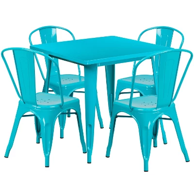 Flash Furniture Commercial Grade 31.5" Square Metal Indoor-Outdoor Table Set With 4 Stack Chairs 19 Flash Furniture Commercial Grade 31.5" Square Metal Indoor-Outdoor Table Set With 4 Stack Chairs - Image 19