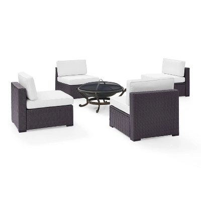 Biscayne 5pc Outdoor Wicker Conversation Set With 4 Armless Chairs & Fire Pit - White - Crosley 5 Biscayne 5pc Outdoor Wicker Conversation Set With 4 Armless Chairs & Fire Pit - White - Crosley - Image 5