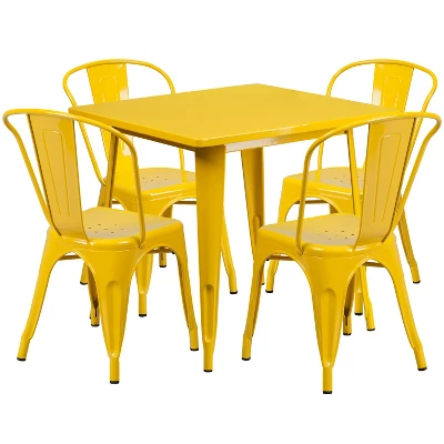 Flash Furniture Commercial Grade 31.5" Square Metal Indoor-Outdoor Table Set With 4 Stack Chairs 18 Flash Furniture Commercial Grade 31.5" Square Metal Indoor-Outdoor Table Set With 4 Stack Chairs - Image 18