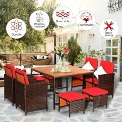 Costway 9PCS Patio Rattan Dining Set Cushioned Chairs Ottoman Wood Table Top WhiteRed 16 Costway 9PCS Patio Rattan Dining Set Cushioned Chairs Ottoman Wood Table Top WhiteRed -Outdoor Comfort Deals Store GUEST 76b36f91 90e5 48bb a06b a75c1dd8bf6e