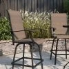 Merrick Lane Set Of 2 Brett High Back Bar Height Swivel Patio Stools With Powder Coated Metal Frames And Textilene Upholstery