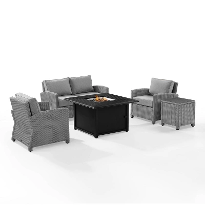 Bradenton 5pc Wicker Sofa Set With Fire Table - Gray - Crosley 1 Bradenton 5pc Wicker Sofa Set With Fire Table - Gray - Crosley