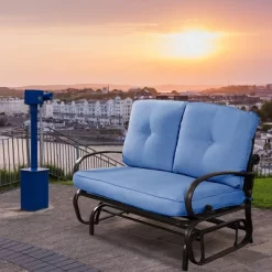 Costway Glider Outdoor Patio Rocking Bench Loveseat Cushioned Seat Steel Frame Blue -Outdoor Comfort Deals Store GUEST 779dadc5 5f47 4249 9326 a7aecbb89fc5